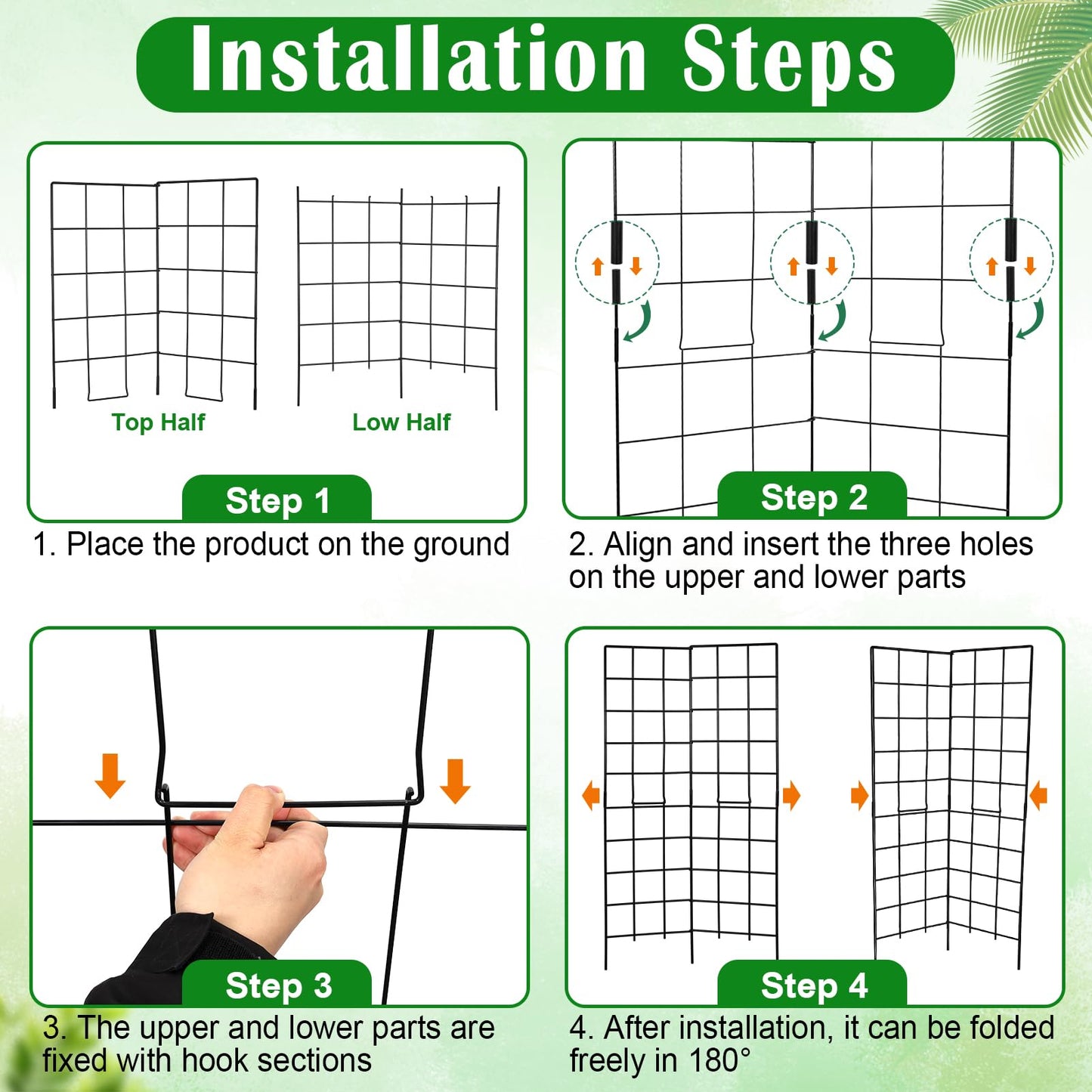59" H x 31" L Foldable Cucumber Trellis for Climbing Plants,Two Panel Frame Garden Trellis,Raised Bed Vegetables Trellis for Bean,Peas,Grape,Cucumber,Fruit,Flower