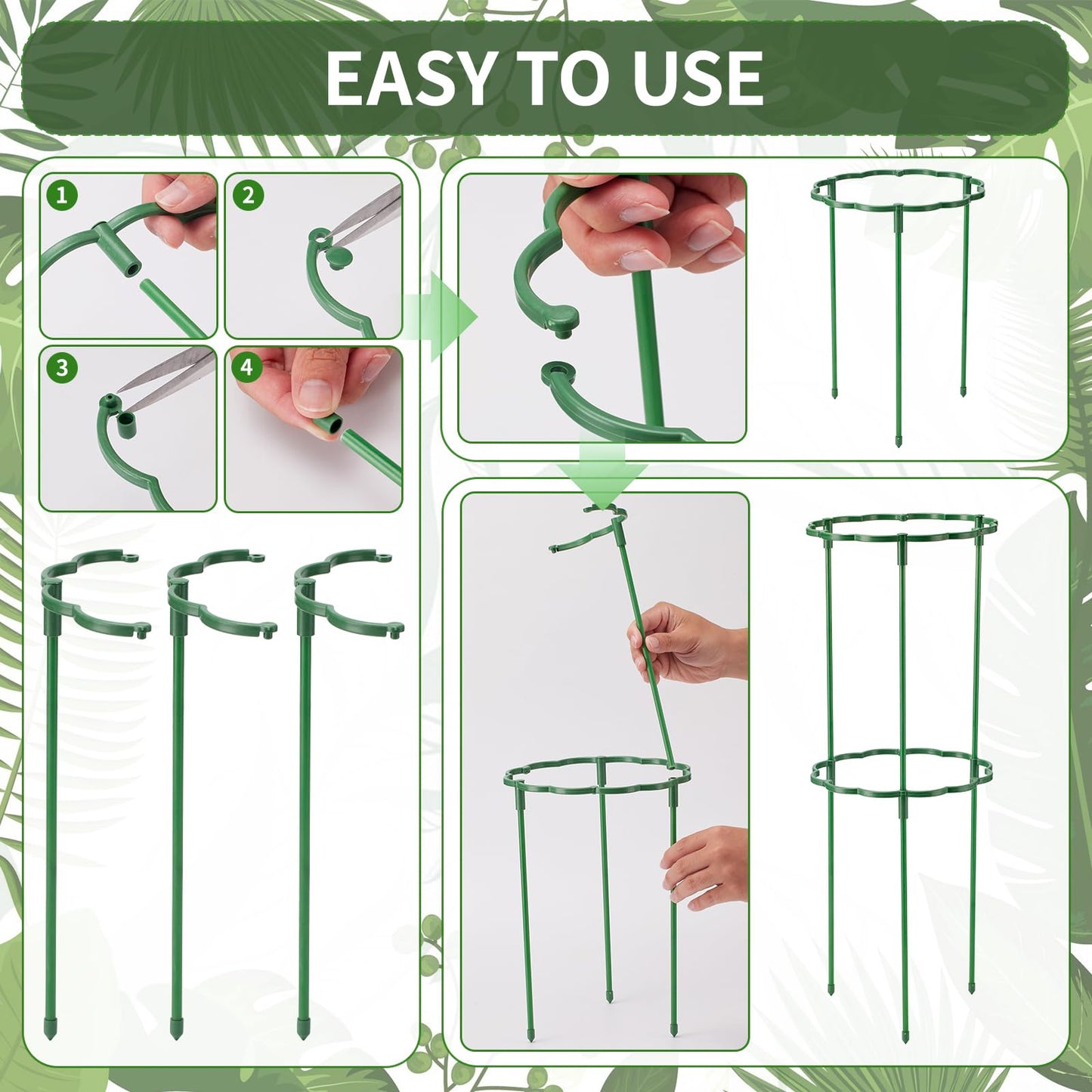 Moiggonoy 24 Pack Plant Support Stakes Sets - Versatile Plant Cages, Stackable Garden Flower Support， Small Plant Stakes for Indoor Plants,Tomato,Monstera, Peony, Hydrangea, Climbing Plants