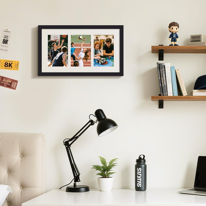 upsimples 8x14 Collage Picture Frame, Display Pictures 3 4x6 with Mat or 8x14 Without Mat, Wall Hanging 3 4x6 Picture Frame Collage Wall Decor, Black, 1 Pack