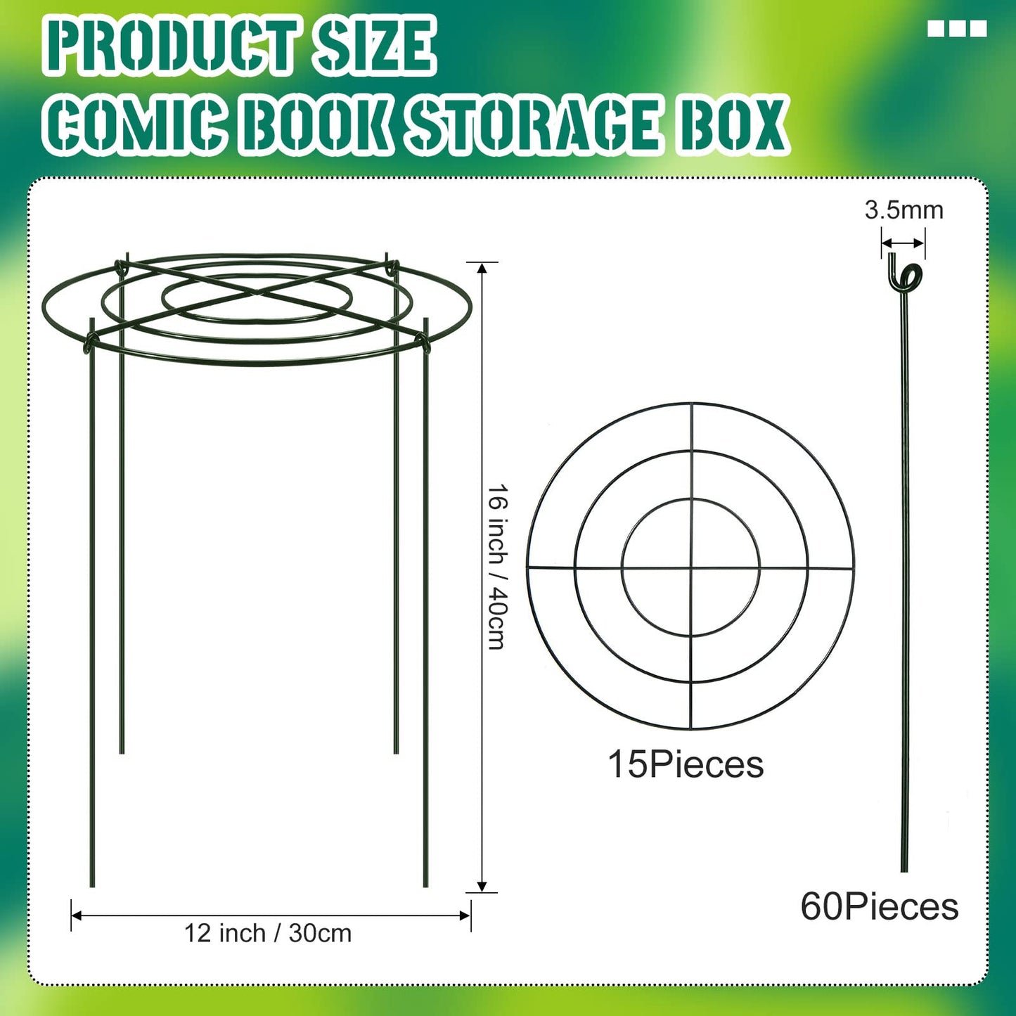 Geelin 15 Pack Peony Cages and Supports 12'' Dx 16'' H Grow Through Metal Plant Supports Frame Rings Hoops for Outdoor Plants Peony Flowers Tomato Rose