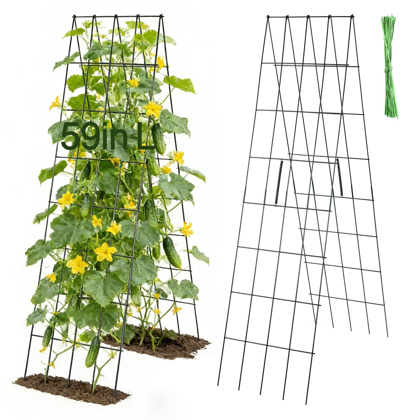 2Sets Cucumber Trellis for Raised Garden Bed - 59" L x15.7'' W 4.5mm Wire Heavy Duty Weather-Resistant Foldable A-Frame Metal Plant Support, for Squash Pole Bean Climbing Plants Vegetables Outdoor
