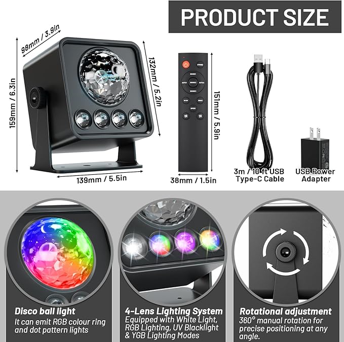 2-Pack Sunset Lamp Disco Ball Party Lights - Sound Activated LED Strobe & Stage Lights for Home Parties, Weddings, Bars, Clubs, Karaoke, Halloween, Christmas & Wall Décor (Enhanced Dual Lighting Set)