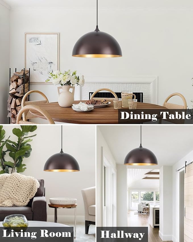 Bronze Pendant Lights Kitchen Island, 16 Inch Large Dome Pendant Light, Modern Farmhouse Pendant Light for Kitchen Island, Dining Room, Cafe, Bar, 2 Pack