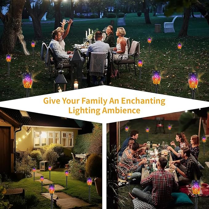 16 Pack Solar-Powered Flashlight Torches for Outdoor use, Dancing and Flickering Flame Torches for Landscape Decoration, Suitable for Paths, lawns, terraces (Colorful)