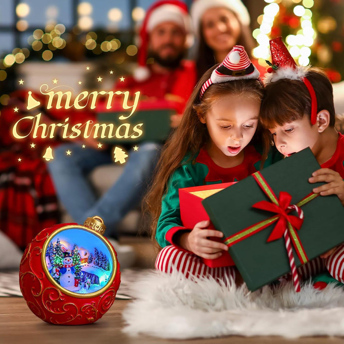 Priddop Animated Christmas Village Scene - Rotating Snowman with LED Lights & Music | USB/Battery Operated Collectible Figurines