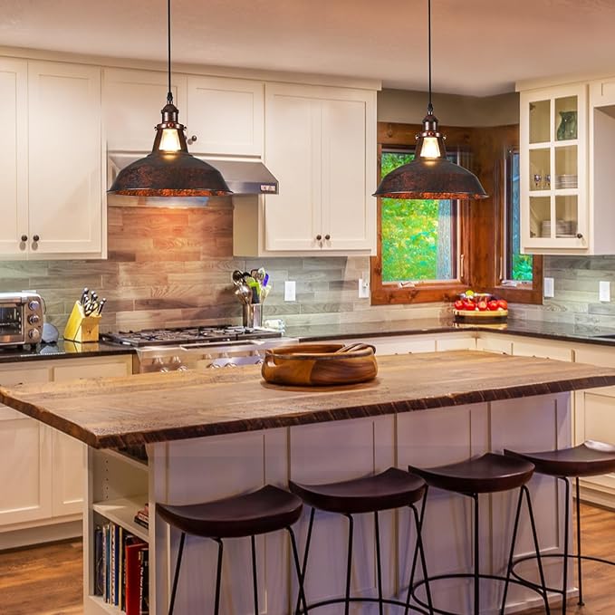 TAKEGO 12.2" Industrial Pendant Light, Farmhouse Pendant Light Kitchen Island, Vintage Hanging Light Rustic Light Fixtures, Hanging Ceiling Lamp for Kitchen Island, Hallway, Dining Room