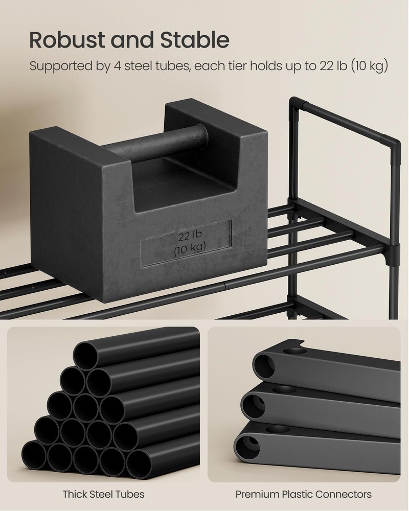 SONGMICS Shoe Rack, 4-Tier Shoe Organizer, Metal Storage Shelf, Upright or Upside Down, for 25-30 Pairs, Stackable, for Entryway, 11.8 x 46.1 x 28.4 Inches, Black ULSA034B01