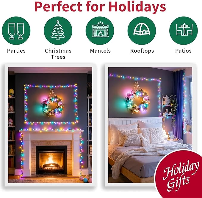 LAMPHOME 33ft Easter String Lights Plug in, 100 LED Pastel Twinkle Fairy Lights Green Wire, 16 Modes Easter Outdoor Indoor Decorations for Tree Christmas Wedding Party (White+Multicolor)