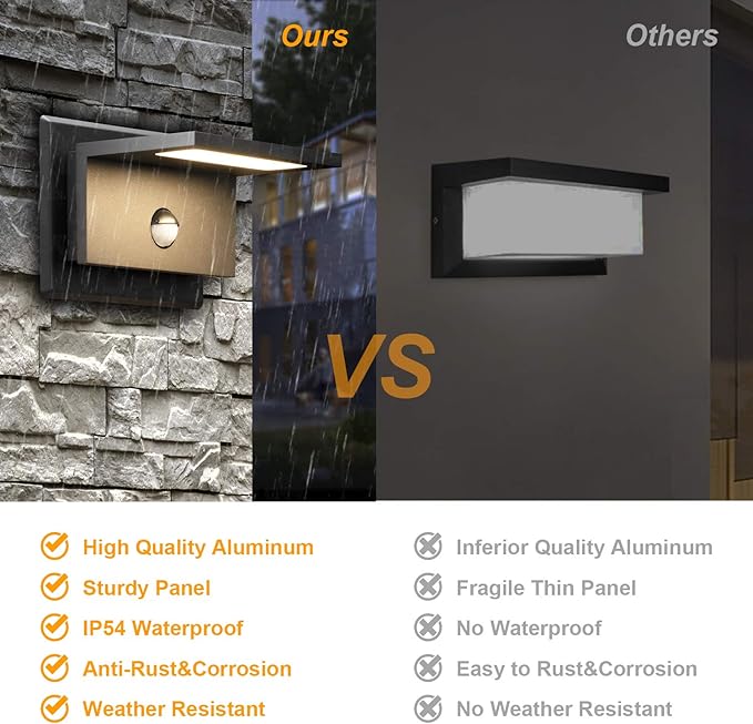 Lustrlach Motion Sensor Outdoor Wall Sconce LED Front Porch Light Wired IP54 Waterproof Modern Aluminum Exterior Light Fixture for House Garage Garden