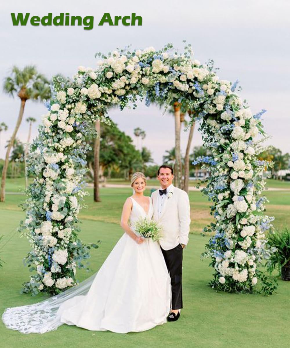 Queension Metal Wedding Arch for Ceremony Party Decoration 7Ft Wide 7.7Ft High,Garden Arch Trellis with Ground Bases for Climbing Plants,Outdoor Garden Arbor for Roses Vines, Round Frame, Gold