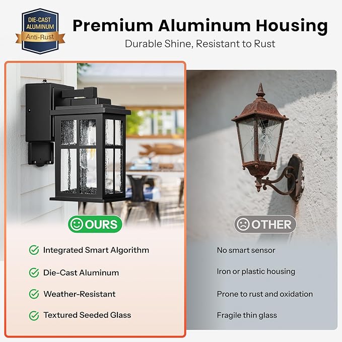Gleamz Black Porch Lights Outdoor with GFCI Outlet, Modern Dusk to Dawn Outdoor Garage Lighting Fixtures Wall Mount, Anti-Rust Exterior Wall Sconce Lantern for House Coach, Outside Lights with Outlet