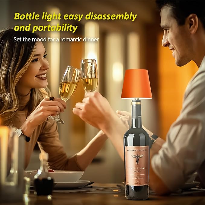 2025 New Wireless Bottle Lamp - LED Bottle Lights for Liquor & Wine Bottles, Cordless Lampshade, Whiskey Bottle Top Light, Bottle Stopper Night Light Kit, Rechargeable 3-Tone Touch-Dimmable