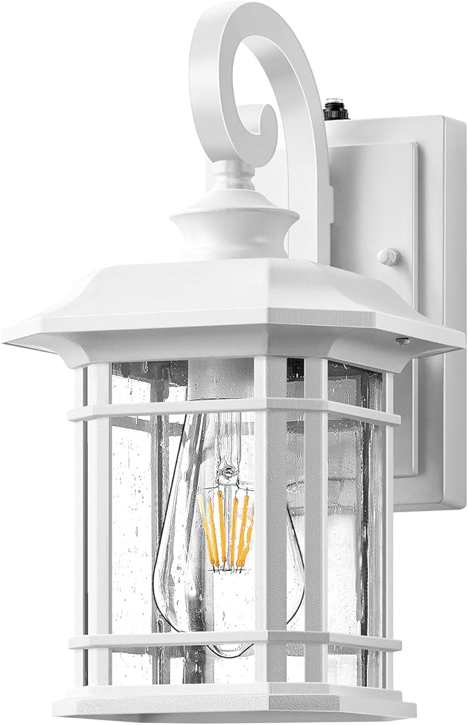 VIANIS White Exterior Lighting Fixtures, 2 Pack Porch Lights Outdoor, Outdoor Wall Lights Dusk to Dawn, Anti-Rust Outdoor Lighting for House, Porch, Garden, Doorway, Seed Tempered Glass