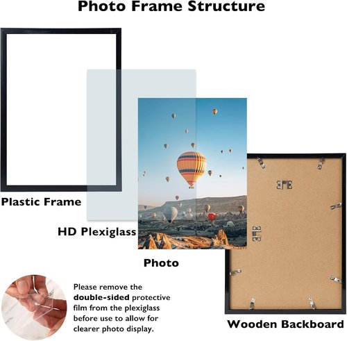 JCJMY 11x13 Black Picture Frame - Versatile Wall Mounting for Horizontal or Vertical Display | Shatter-Resistant Plexiglass