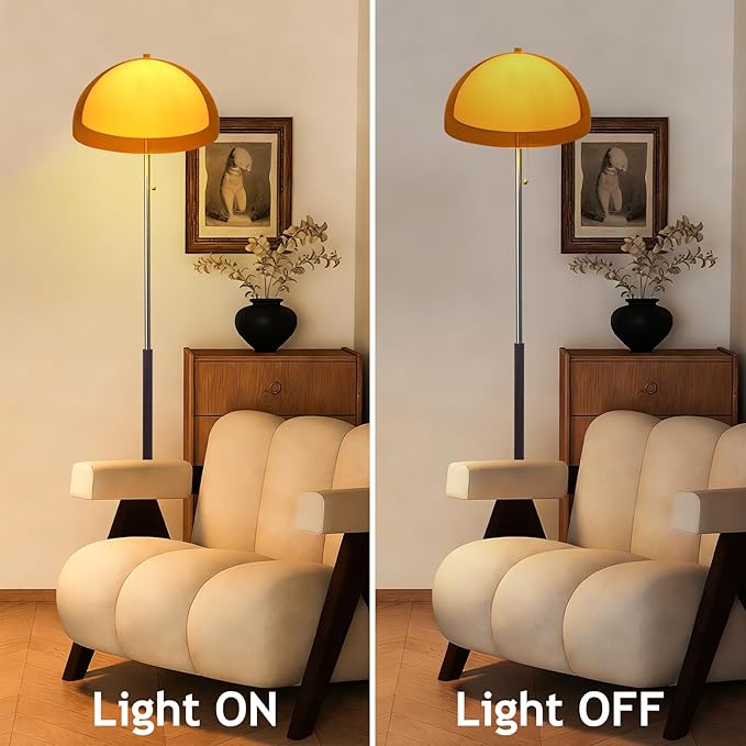 Mushroom Floor Lamp 60" Orange Floor Lamp Mid Century Globe Acrylic Standing Lamp with E26 3-Color Dimmable MCM Wood Tall Light for Living Room Bedroom Study Dining Room(Includes Bulb)