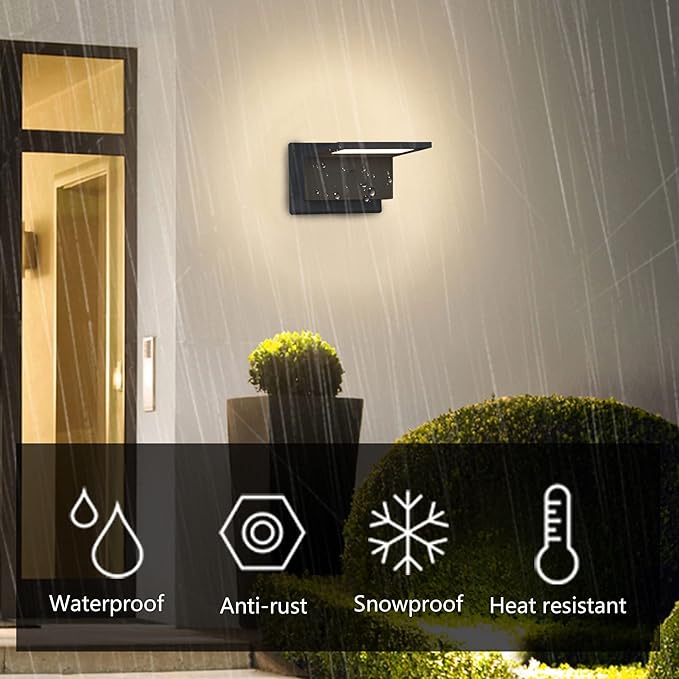 Lustrlach Outdoor Wall Sconce Light Fixture for House Modern LED Front Porch Light Wired 680LM IP54 Waterproof Black Exterior Wall Mount Lamp for Patio Garage Garden
