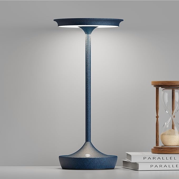 LED Cordless Table Lamps Rechargeable - Outdoor 6000mAh Battery Operated Portable Tables Light 3 Color Stepless Dimming Lamp with Memory Function for Patio Restaurant Dining Blue