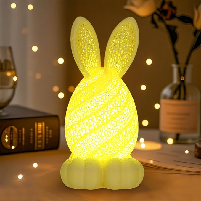 Easter Bunny Night Light, Rechargeable & Dimmable 3D Printed Cute Rabbit Lamps, Portable Animal Nightlight for Girls & Boys, Unique Spring Party Favors Easter Basket Stuffers for Kids Teens(Yellow)