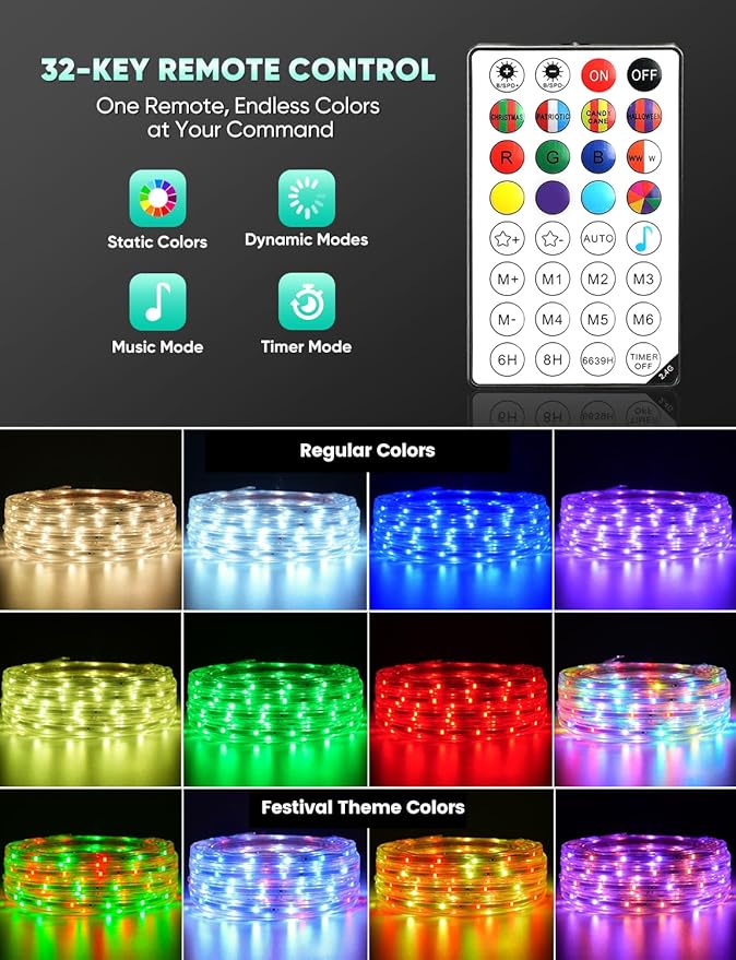 GZBtech RGB+IC+CCT LED Strip Lights 33FT/10M, Outdoor Color Chasing Festival Light with Warm&Cold White, Dimmable IP65 Waterproof LED Christmas/Halloween Lighting for Party, Patio, Garden, ETL Listed