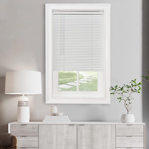 Achim Home Decor Cordless Mini Blinds - Light Filtering, 46" Width x 64" Length, Pearl White
