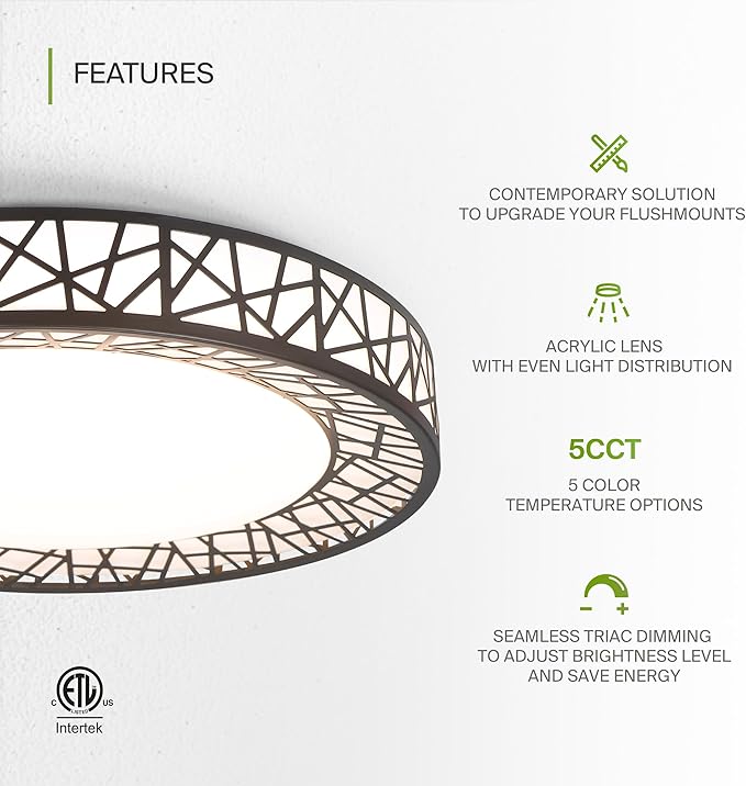 ASD 14 Inch LED Flush Mount Ceiling Light Fixture for Bedroom, 24W 1534LM 5CCT 2700K-5000K, Triac Dimmable Lights, Dining, Living Room, Kitchen Lamps, Modern Home Lighting Fixtures, Black, ETL, 4 Pack