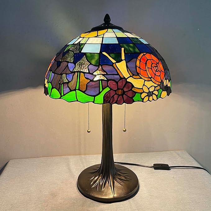 Bieye L13007 Land Snail Tiffany Style Stained Glass Table Lamp for Home Decoration (Orange, 16" W x 23" H)