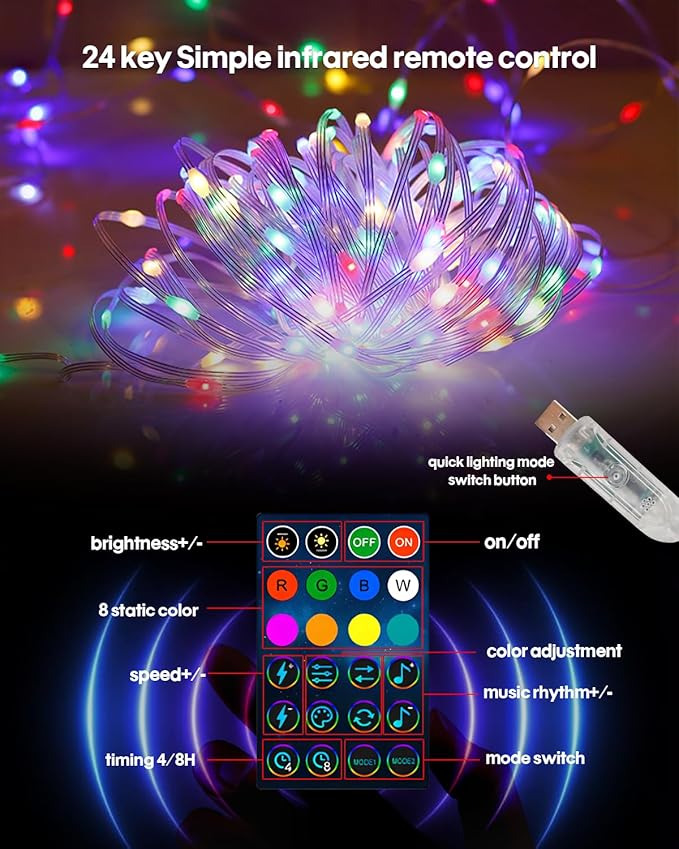 Smart Fairy String Lights 66Ft 200LEDs, Color Changing String Lights w/Remote & App Control, Multicolor Dynamic DIY RGB-IC Twinkle Light for Bedroom, Christmas, Party, Wedding Indoor Decor