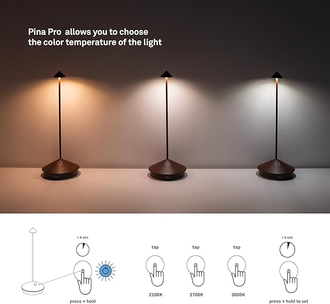 Zafferano, Pina Pro Lamp with Glossy Gold Finish, Rechargeable Cordless Table Lamp with Touch Controls, Usable as an Indoor Lamp, Dimmer, 2200-3000 K, Height 11.4 Inches