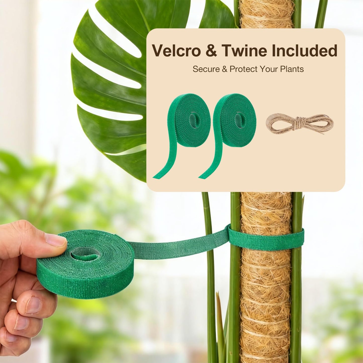 3-Pack 28 Inch Moss Pole for Climbing Plants – Natural Coir Poles with Adjustable Velcro Straps & Hemp Rope, Plant Stakes for Monstera, Pothos & Indoor Houseplants