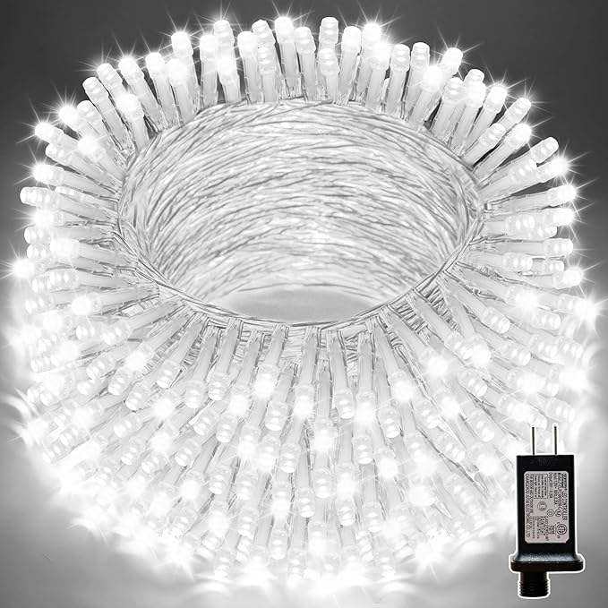 LAMPHOME 66ft Christmas Decorative Mini Lights,200 LED Transparent Wire Fairy Starry String Lights Plug in, 16 Lighting Modes, for Indoor Outdoor Xmas Tree Wedding Party Decoration (White)