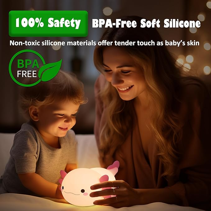 Axolotl Gifts, Cute Axolotl Night Light for Kids, Animal Silicone Nursery Night Lamp, Cute Room Decor Night Light for Kids Girls Boys Birthday Christmas Gifts