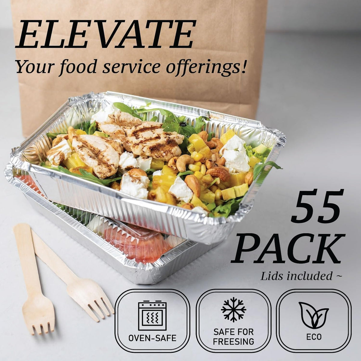 Regine Switzerland Aluminum Containers - 2.25LB Disposable Foil Pans with Lids | 55 Count, 8.5"x6" for Takeout & Food Storage