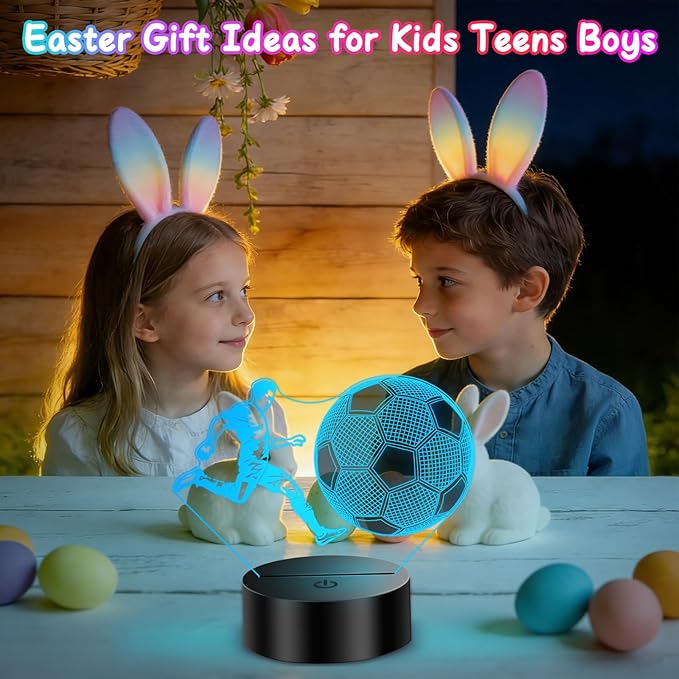 Soccer Gifts for Boys 8-15【Upgraded Athlete icon Version】, 3D Illusion Soccer Lamp Easter Gifts for Kids Teens Boys Girls, 10 Year Old Boy Birthday Gifts for Kids, Boys Room Decor