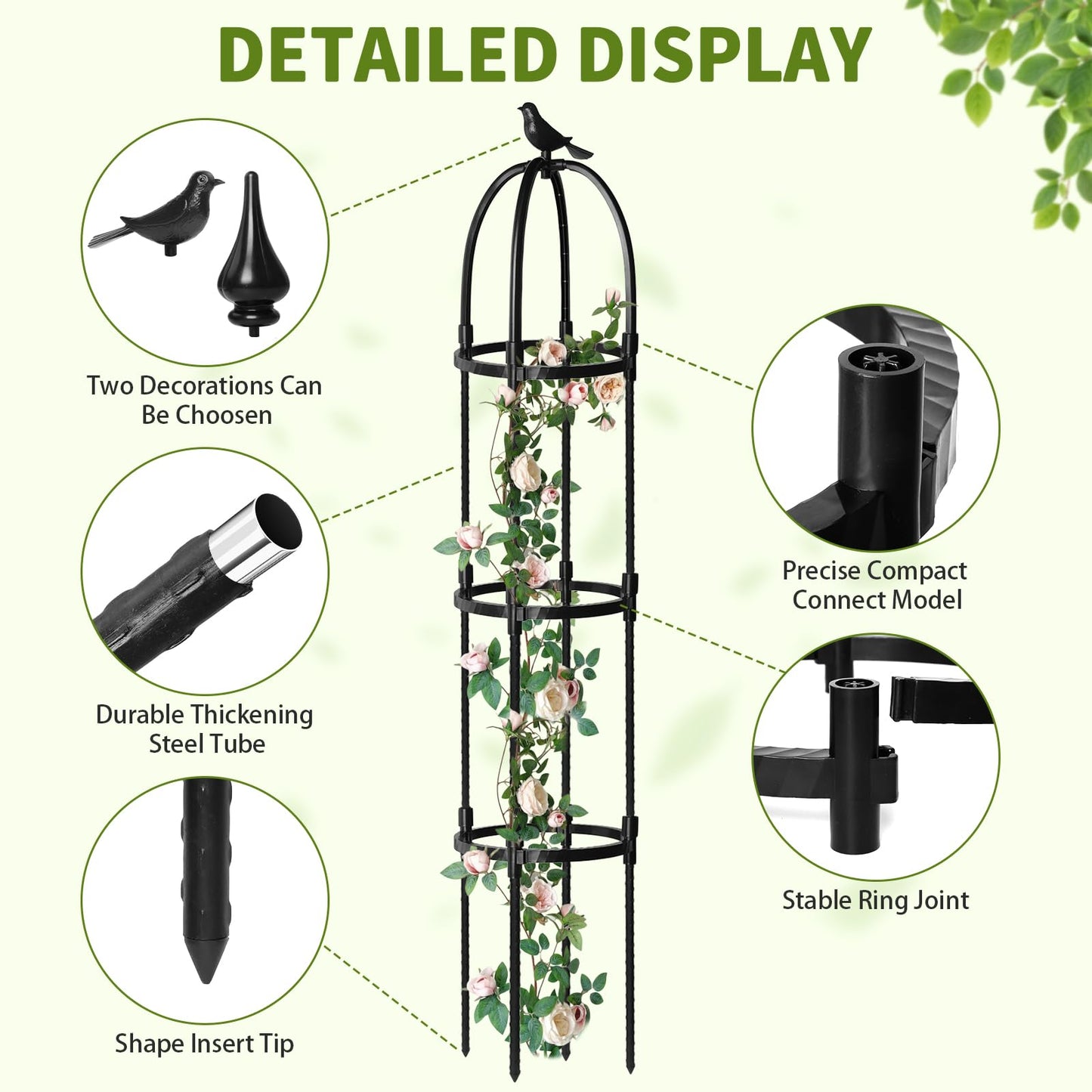 SDLDEER 1 Pcs 6.7FT Garden Obelisk Trellis for Climbing Plants Outdoor, Rustproof Metal Plant Flower Trellises,Garden Obelisk Trellis for Indoor Outdoor Flowers Vegetable Fruits Vines Support