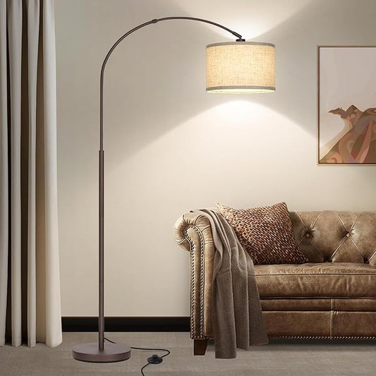 Seaside village Floor Lamp for Living Room, Arc Lamp with Adjustable Head, Modern Tall Lamp with On/Off Pedal Switch, Over Couch Standing Hanging Light for Reading, Bedroom, Office (Brown)