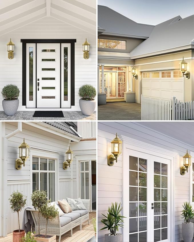 Redluck Motion Sensor Outdoor Lights, 16 inch Dusk to Dawn Outside Porch Lights, Waterproof Anti-Rust Aluminum Outdoor Wall Lights Exterior Lighting Fixtures for House, Garage, Front Door, Gold