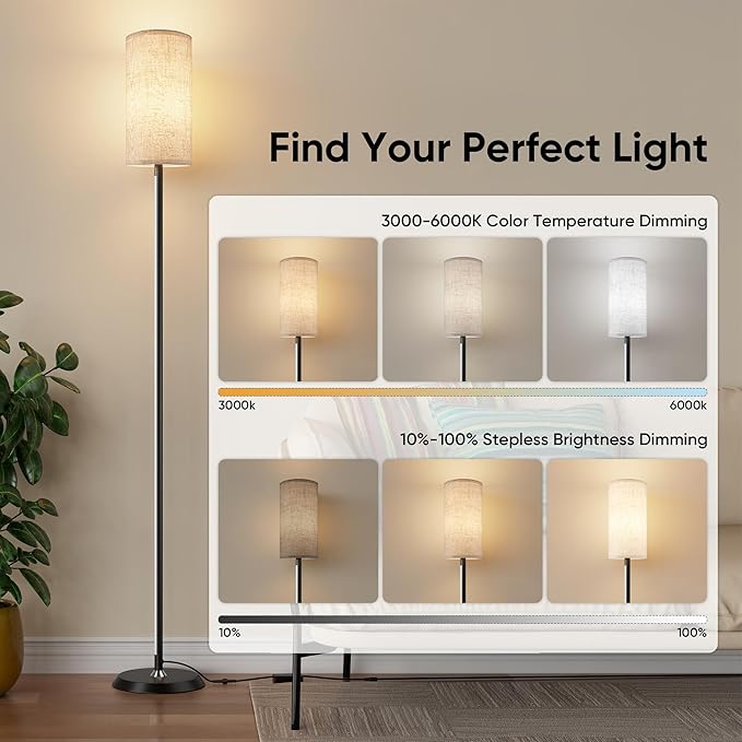 PARTPHONER RGBIC Floor Lamp, 1000 Lumen Smart Modern Floor Lamp with 16 Million DIY Colors & Dual Light, LED Corner Standing Lamp Featuring Music Sync, App/Remote Control for Living Room, Bedroom