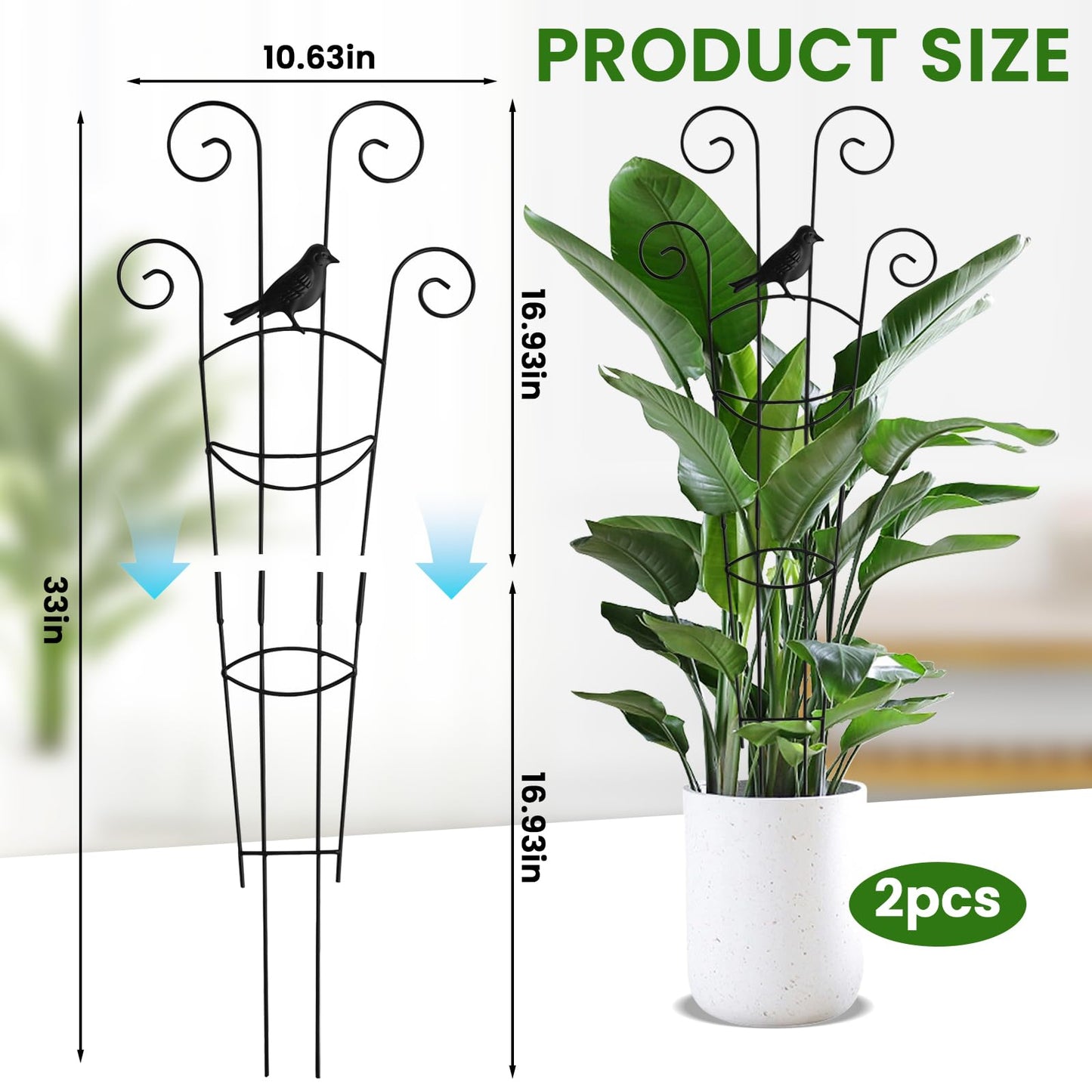 30 Inch 2Pack Garden Trellis for Climbing Plants, Rustproof Sturdy Metal Plant Trellis, Decorative Trellis for Potted Plants, Climbing Vines, Flowers, Vegetables, Indoor Outdoor Plant Support, Black