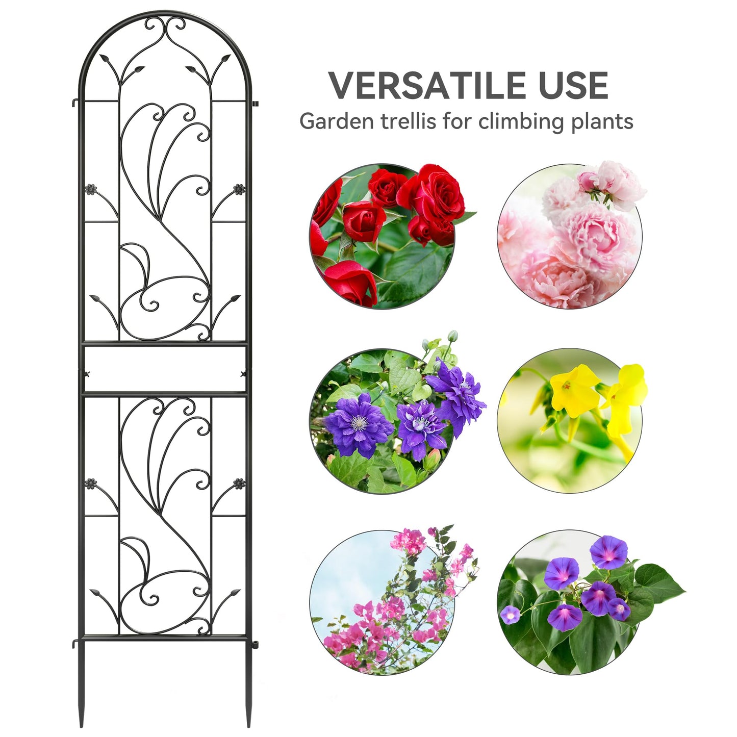 Ultym 2 Pack 87x20in Garden Trellises, Sunflower Black Metal Coated Rustproof Trellis for Climbing Plants Outdoor, Roses, Vegetables, Vines, Cucumbers