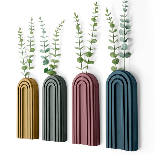 Ziliny 4 Pack Wood Wall Planter Indoor Wall Decor Plant Holders Boho Hanging Planter Vases for Modern Farmhouse Living Room Bedroom Rainbow Decor (Morandi Color)