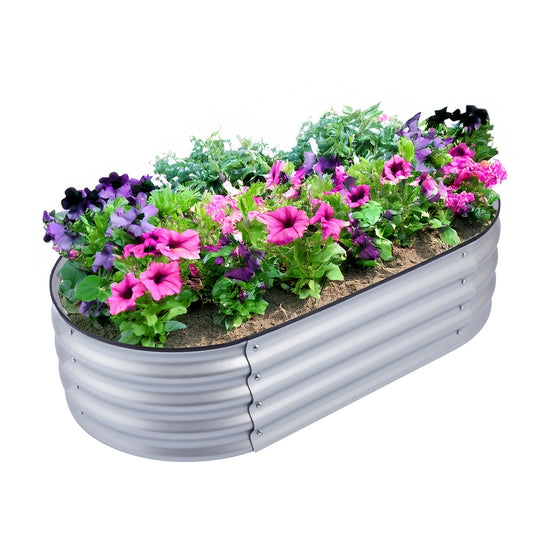 Backyard Expressions Home Galvanized Raised Garden Bed Kit 4x2x1ft, Planter Box Raised Garden Beds Outdoor, Easy Assembly Metal Raised Bed for Gardening Vegetables, Fruits, Flowers - Silver