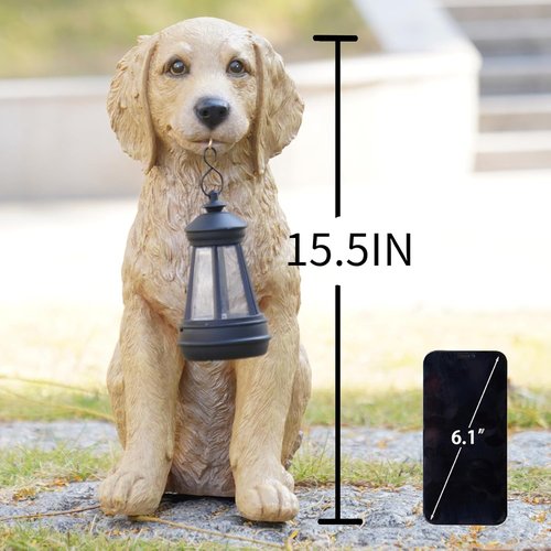 Cynkeyee Golden Retriever Puppy Statue - Solar Outdoor Dog Figurine for Garden & Patio | 13.5x7.5x15.5 Inch
