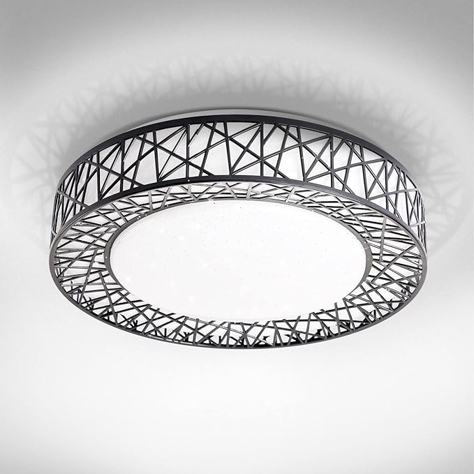 ASD 16 Inch LED Flush Mount Ceiling Light Fixture for Bedroom, 28W 1576LM 5CCT 2700K-5000K, Triac Dimmable Lights, Dining, Living Room, Kitchen Lamps, Modern Home Lighting Fixtures, Black, ETL