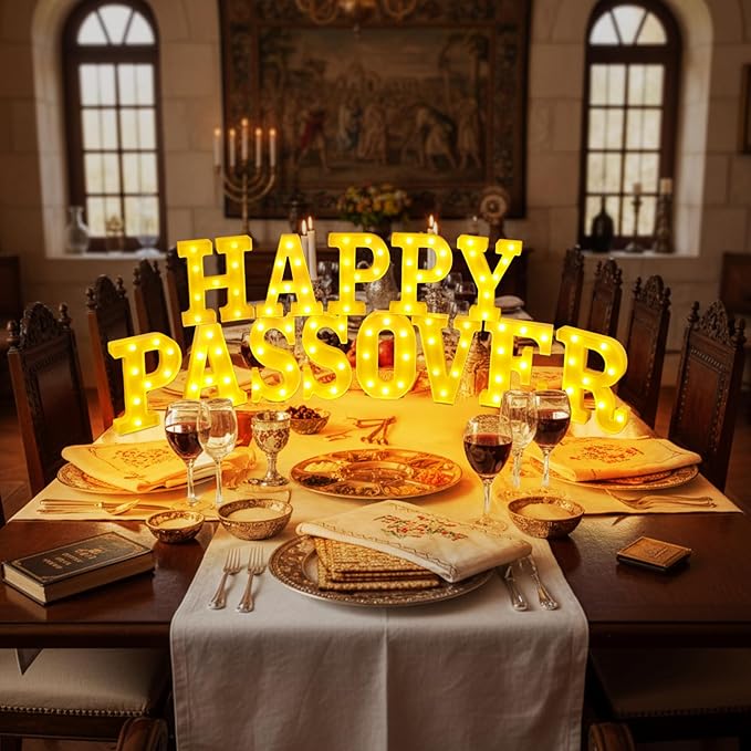 13 Pcs Happy Passover Large LED Letter Sign LED Lights Battery Powered Table Decoration for Party Gift Tabletop Decoration