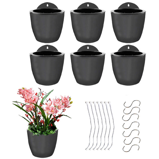 elfinrm 7Pack Self-Watering Plant Flower Pot Wall Hanging Plastic Planters Size 7 inch with 7 Hooks Replacement for Plants Flowers Indoor Outdoors
