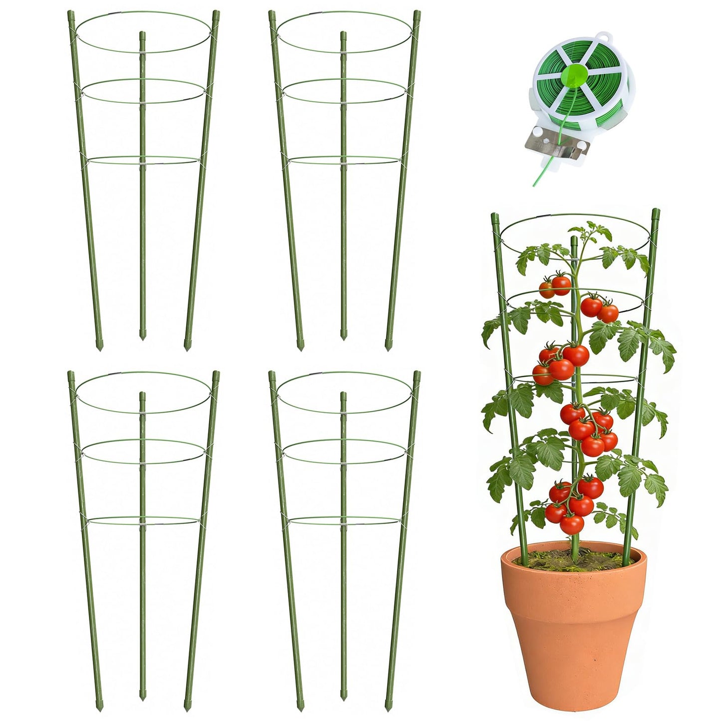 Hoyejyou 4 Pack Tomato Cage for Garden Plant Support, 24 inches Small Tomato Trellis with Adjustable Rings, Plant Stakes for Peony Support, Tomato Stakes Rings for Climbing Plants