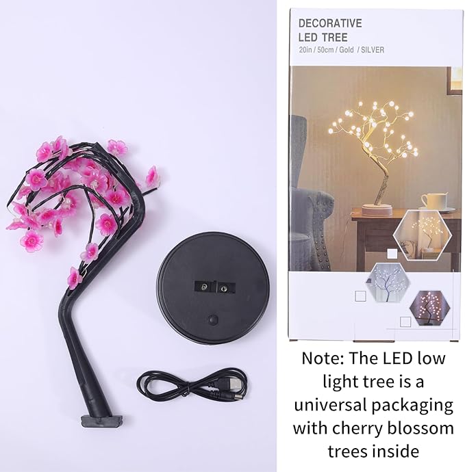 Meonua Cherry Blossom Tree Lamp, 18inch 36 Led Bonsai Tree Lights, Battery/USB Operated Japanese Decor Night Lights for Bedroom Home Idea(Warm White)