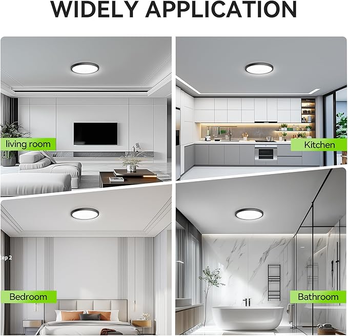 MODERN 4 Pack Super Thin 9inch 2800lm Flush Mount LED Ceiling Light Black, 5000K Daylight, Undimmable Ceiling Light Surface Mount for Bedroom, Living Room, Dining Room, Garage, Office