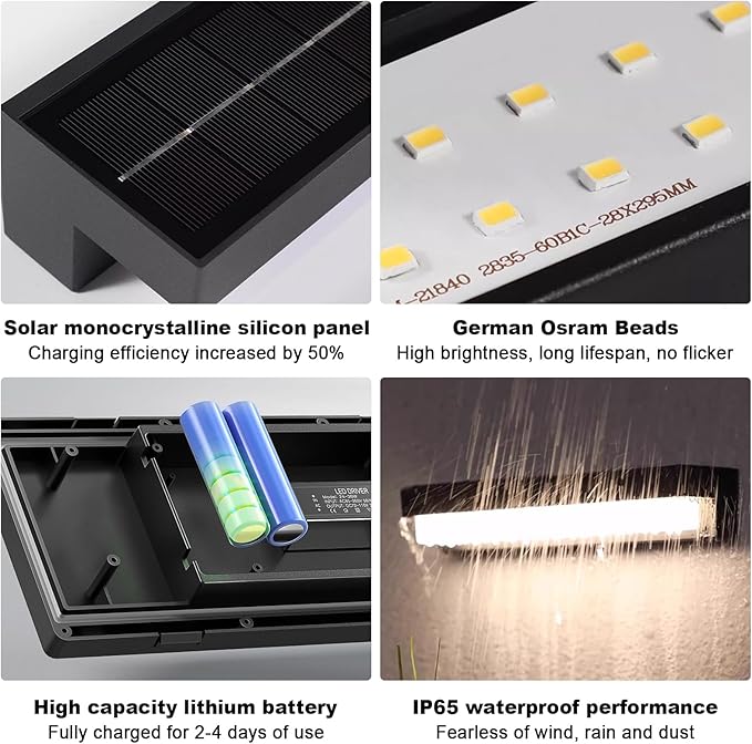 Boajuna Outdoor Solar Wall lamp, Dusk to Dawn Motion Sensor Lantern with 3 Lighting Modes, Wireless Exterior Solar Porch Lights Wall Mount Patio Fence Outdoor Light Fixture