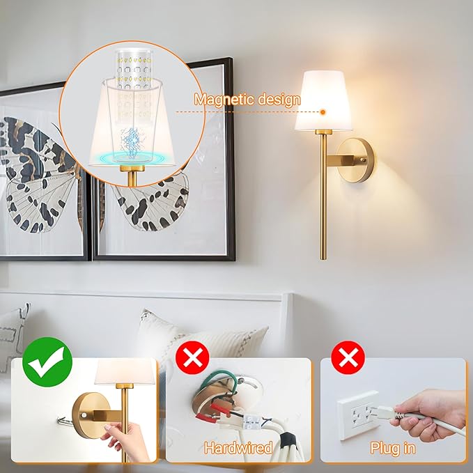 Battery Operated Wall Sconces Set Of 2, Wireless Battery Wall Light With 10000mAh RGB Rechargeable Magnetic Bulb, Rechargeable Wall Sconce With Remote Control For Bedroom, No Electrician Required